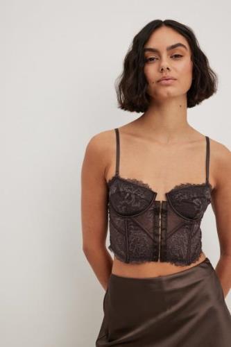 NA-KD Lingerie Korsett med bøyle og gjennomsiktige blonder - Brown