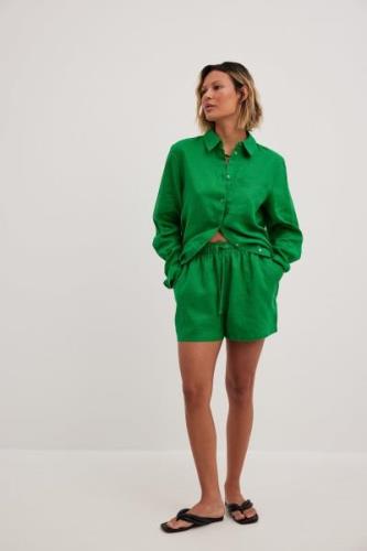 NA-KD Shorts med elastisk lin - Green