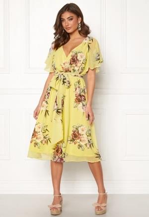 Goddiva Flutter Floral Midi Dress Soft Lemon XL (UK16)