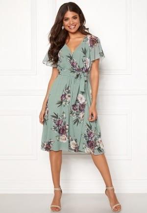 Goddiva Flutter Floral Midi Dress Duck Egg XXS (UK6)