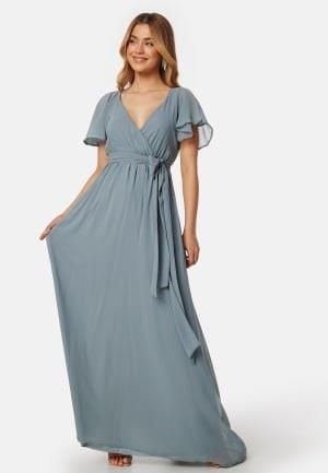 Goddiva Flutter Chiffon Dress Air Force Blue M (UK12)