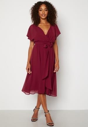 Goddiva Flutter Chiffon Midi Dress Wine-red S (UK10)