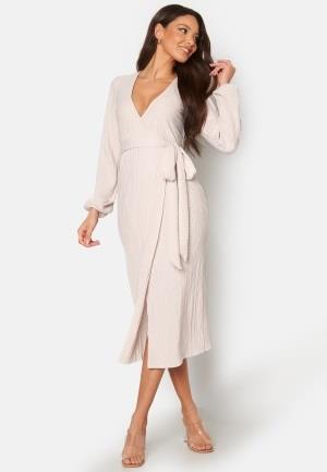 BUBBLEROOM Pleated Wrap Midi Dress Light beige XS