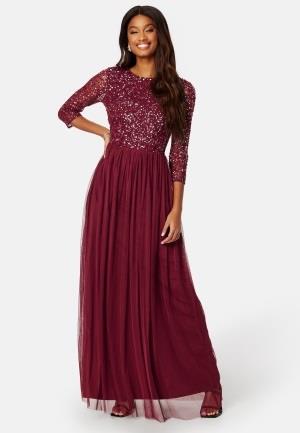 AngelEye Sequin Bodice Maxi Dress Burgundy S (UK10)