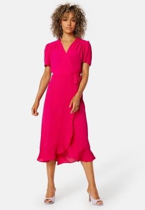 John Zack Short Sleeve Wrap Dress Hot Pink XS (UK8)