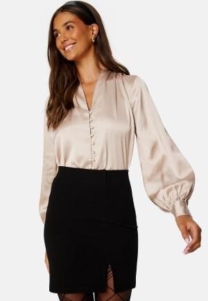 BUBBLEROOM Button Satin Blouse Light nougat XS