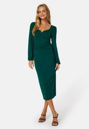 BUBBLEROOM Rudina puff sleeve midi dress Dark green S