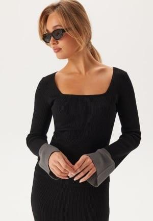 BUBBLEROOM Contrast Rib Knitted Top Black M