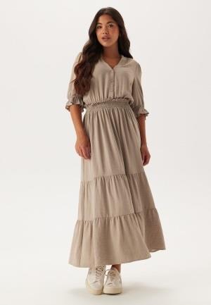 Happy Holly Frill Neck Tiered Maxi Dress Nougat 44/46