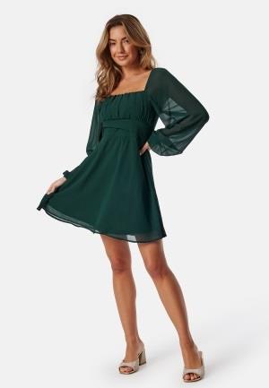 BUBBLEROOM Square Neck L/S Georgette Dress Dark green 38