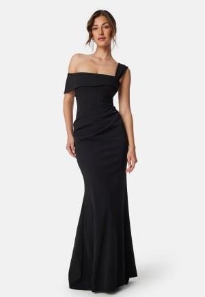 Goddiva One Shoulder Bardot Pleat Maxi Black L (UK14)