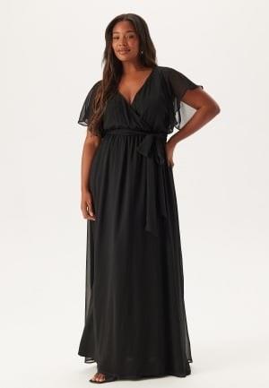 Goddiva Curve Flutter Sleeve Chiffon Maxi Curve Dress Black 46 (UK18)