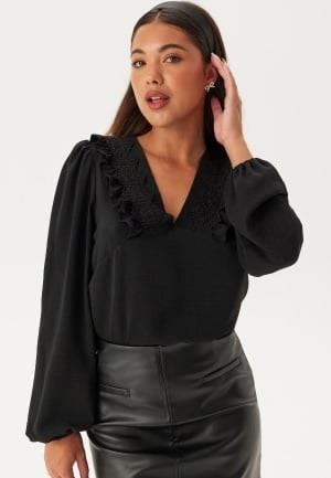 BUBBLEROOM Frill Detail Puff Sleeve Blouse Black S