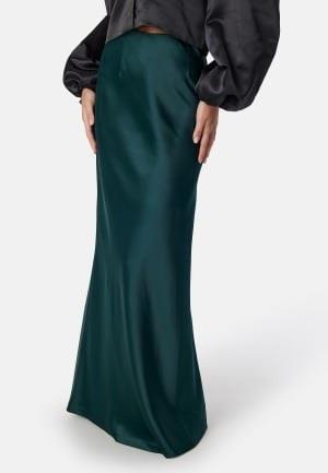 Bubbleroom Occasion Straight Satin Maxi Skirt Dark green  M