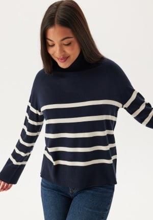 Pieces Pcsia Ls Rollneck Knit Sky Captain Stripes:white XL