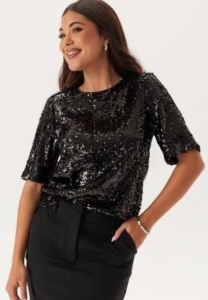 BUBBLEROOM Sequin Short Sleeve Top Black XS