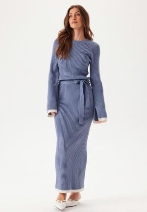 BUBBLEROOM Round Neck Rib Knitted Maxi Dress  Dusty blue M