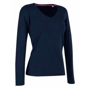 Stedman Claire V-neck Long Sleeve Marine ringspunnet bomull Small Dame