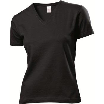 Stedman Classic V-Neck Women T-shirt Svart bomull Small Dame