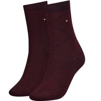 Tommy Hlfiger Women Graphic Argyle Sock Strømper 2P Vinrød  Str 35/38 ...