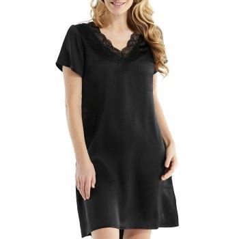 Damella Woven Silk Plain Nightdress Svart silke Small Dame