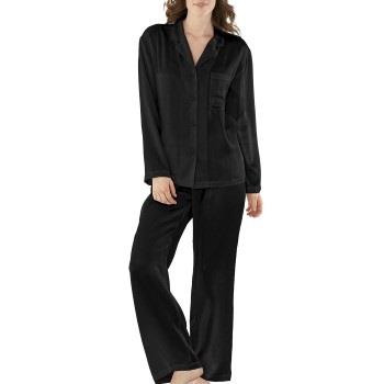 Damella Woven Silk Plain Pyjamas Set Svart silke Large Dame