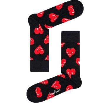 Happy socks Strømper Smiley Heart Sock Svart mønstret bomull Str 41/46