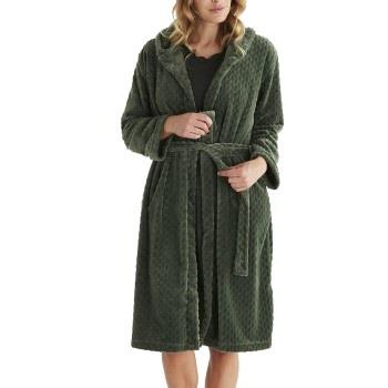 Damella Jaquard Fleece Hoodie Robe Oliven polyester X-Large Dame