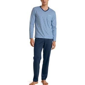 Calida Rekax Streamline V Neck Long Pyjama Blå Mønster bomull Small He...