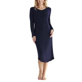 Damella Bamboo Plain Long Sleeve Nightdress Marine Bambus Small Dame