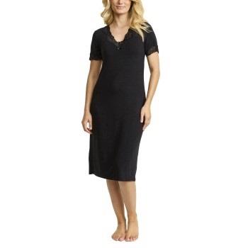 Damella Bamboo Plain Lace Short Sleeve Nightdress Svart Bambus Medium ...