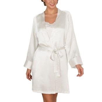 Lady Avenue Pure Silk Short Kimono Benhvit silke X-Small Dame