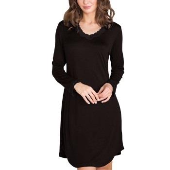 Lady Avenue Silk Jersey Nightgown With Long Sleeve Svart silke Medium ...