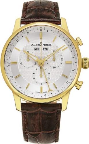 Alexander Herreklokke A101-03 Statesman Sølvfarget/Lær Ø42 mm