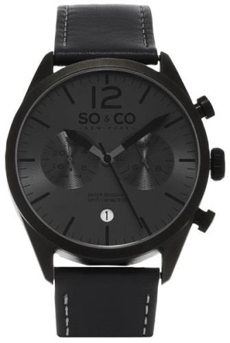 So & Co New York Herreklokke 5028.1 Monticello Grå/Lær Ø42 mm