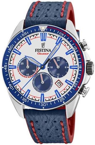 Festina Herreklokke F20377-1 Hvit/Lær Ø44 mm