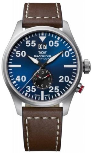 Glycine Herreklokke GL0365 Airpilot Dual Time Blå/Lær Ø44 mm