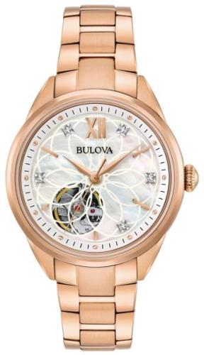 Bulova Dameklokke 97P121 Hvit/Rose-gulltonet stål Ø34 mm