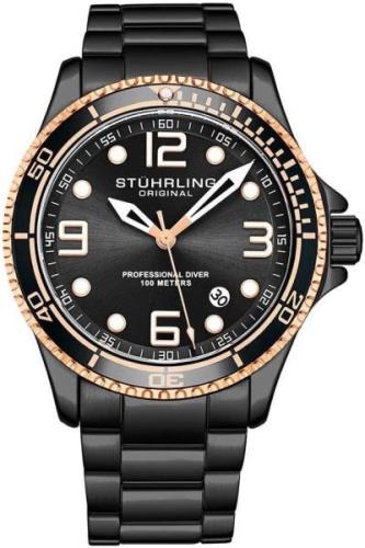 Stührling Original Herreklokke 3930.9 Aquadiver Sort/Stål Ø43 mm