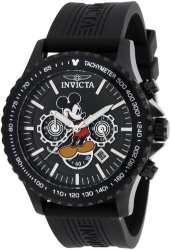 Invicta Herreklokke 39043 Disney Sort/Gummi Ø48 mm