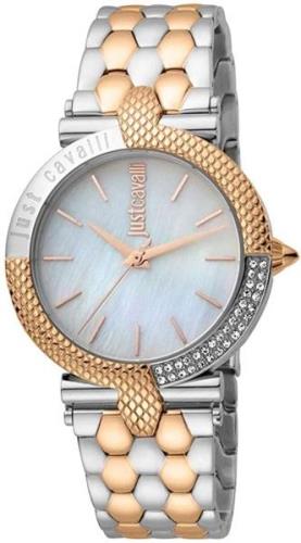 Just Cavalli Dameklokke JC1L105M0115 Hvit/Rose-gulltonet stål Ø34 mm