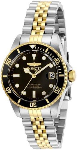 Invicta Dameklokke 29189 Pro Diver Sort/Gulltonet stål Ø34 mm