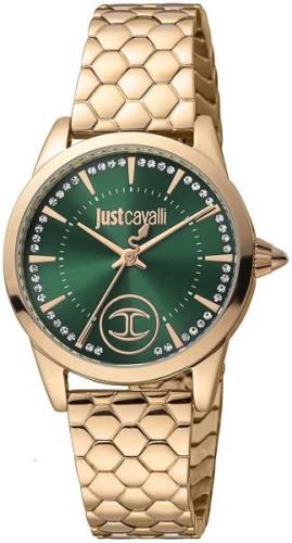 Just Cavalli Dameklokke JC1L087M0275 Glam Grønn/Gulltonet stål Ø32