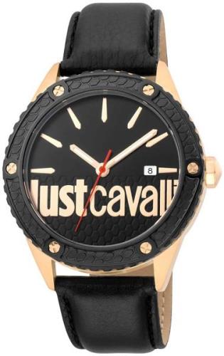 Just Cavalli Herreklokke JC1G080L0025 Sort/Lær Ø44 mm