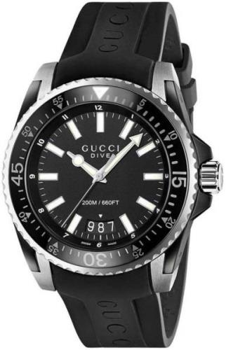 Gucci Herreklokke YA136204B Dive Sort/Gummi Ø45 mm