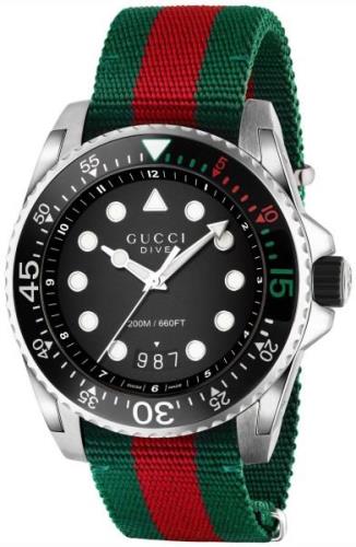 Gucci Herreklokke YA136209 Dive Sort/Tekstil Ø45 mm