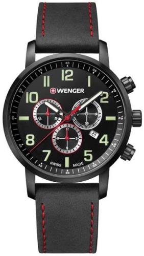 Wenger Herreklokke 01.1543.104 Sort/Lær Ø44 mm