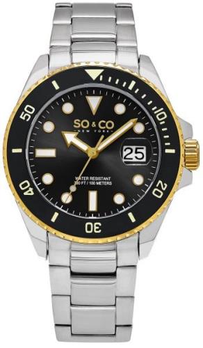 So & Co New York Yacht Timer Herreklokke 5025.3 Sort/Stål Ø40 mm