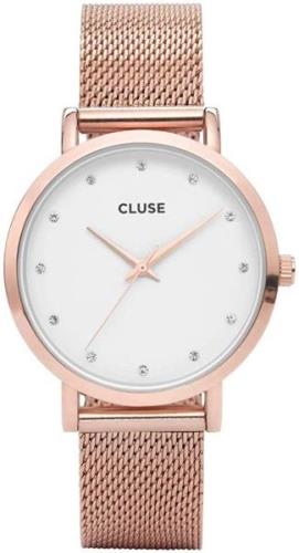 Cluse Pavane Dameklokke CL18303 Hvit/Rose-gulltonet stål Ø38 mm