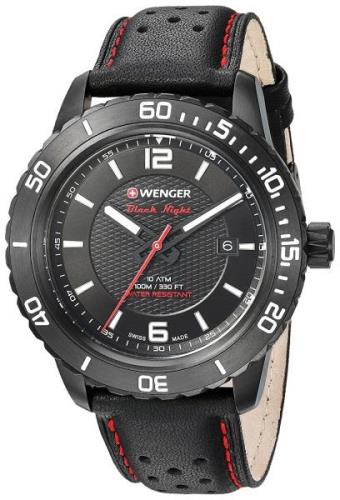 Wenger Roadster Herreklokke 01.0851.123 Sort/Lær Ø45 mm